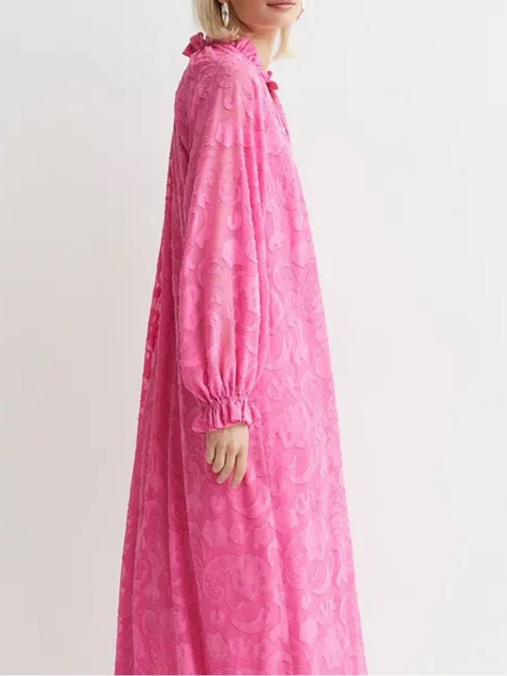H&M Pink Textured Midi Dress Sz M Lined Poly